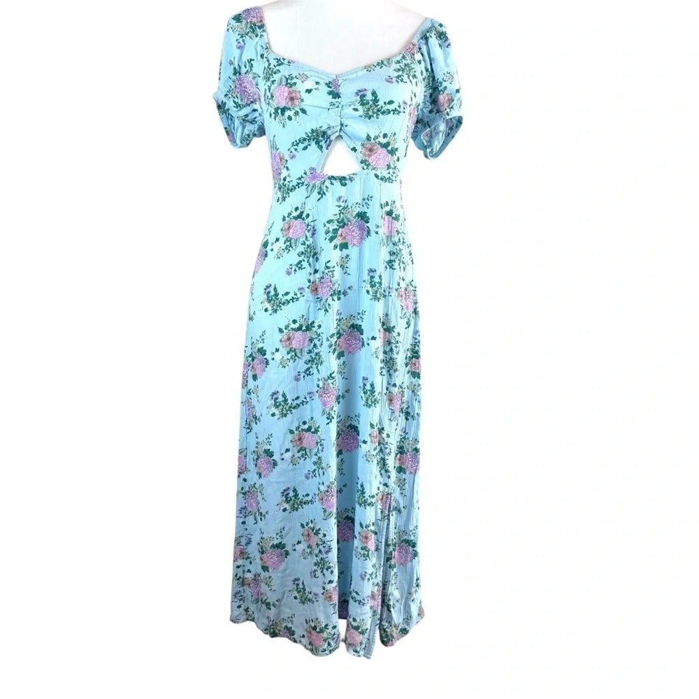 SO Women’s Blue Maxi Sundress with‎ Puff Sleeves Size S - Picture 2 of 9